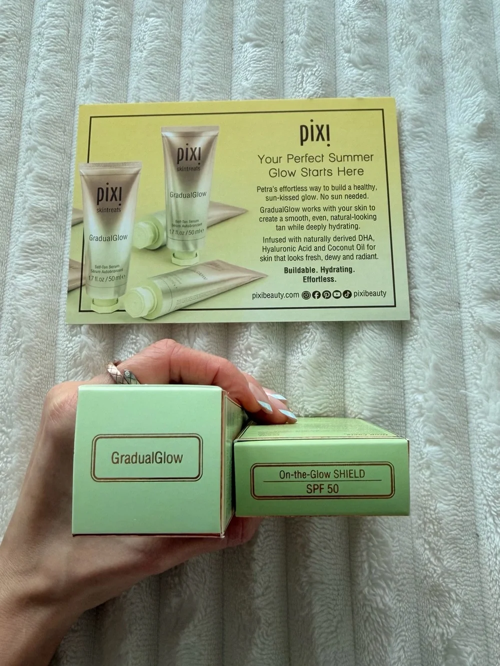 Pixi GradualGlow Self Tan Serum & On-the-Glow Shield SPF 50 Bundle New